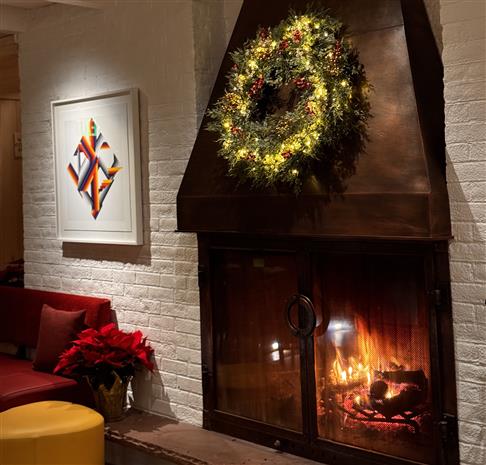 holiday decor around the fireplace