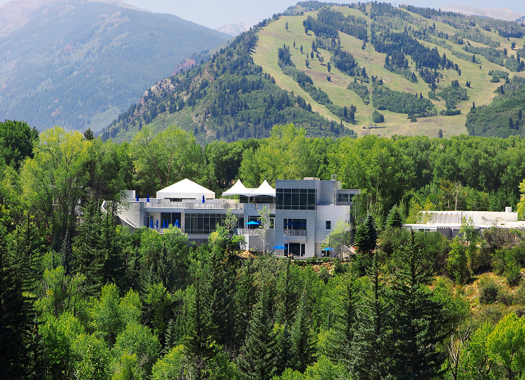 Aspen Meadows summer view of resort buildings among the trees