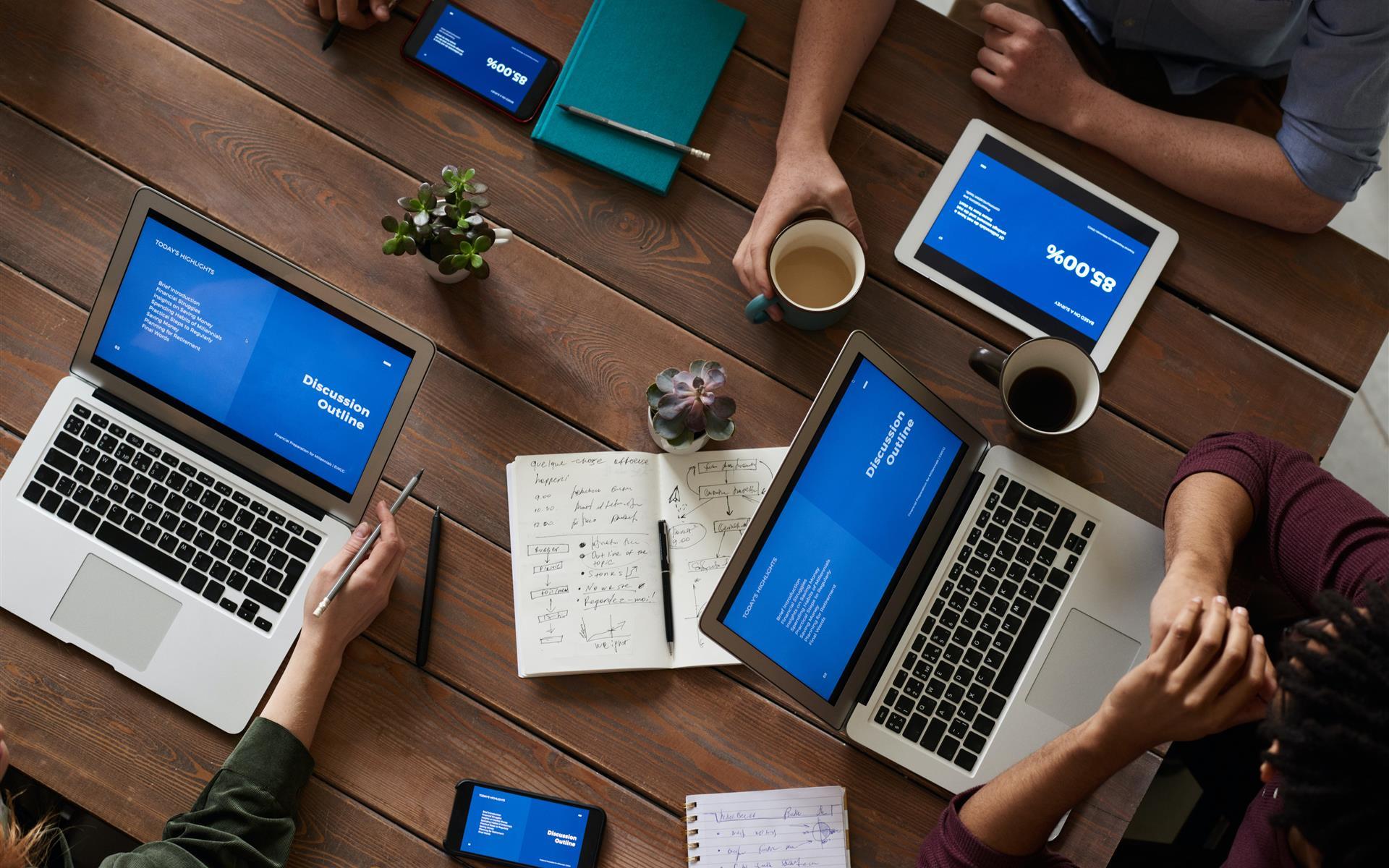 Meeting Table with Laptops
