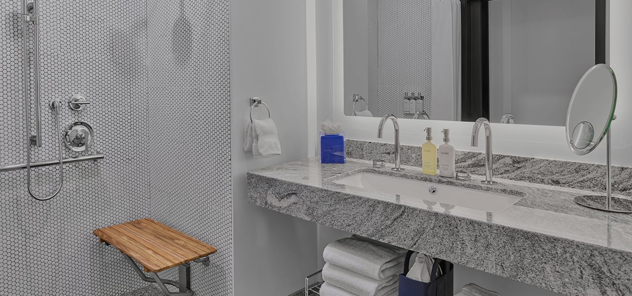 The bathroom of a accessible guest room