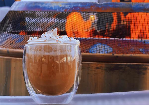 cocktail by a fire