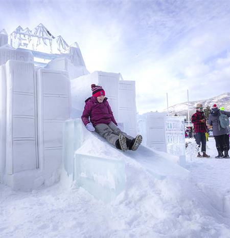 kid going down snow slide 