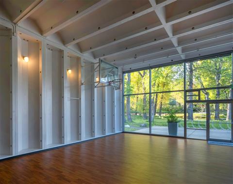 Indoor Half Court Gymnasium with Basketball